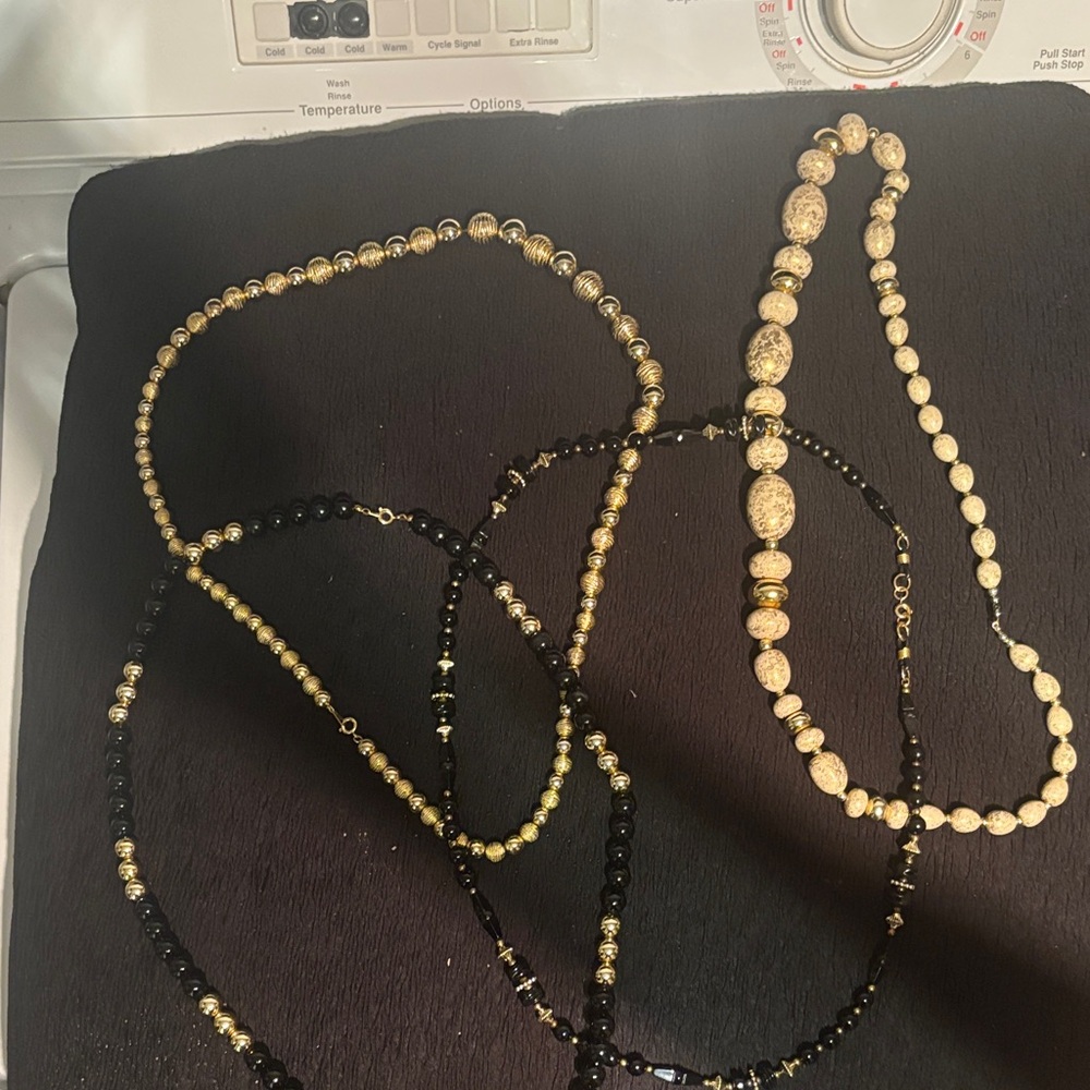 4 Elegant Gold and Black Beaded Necklace Set